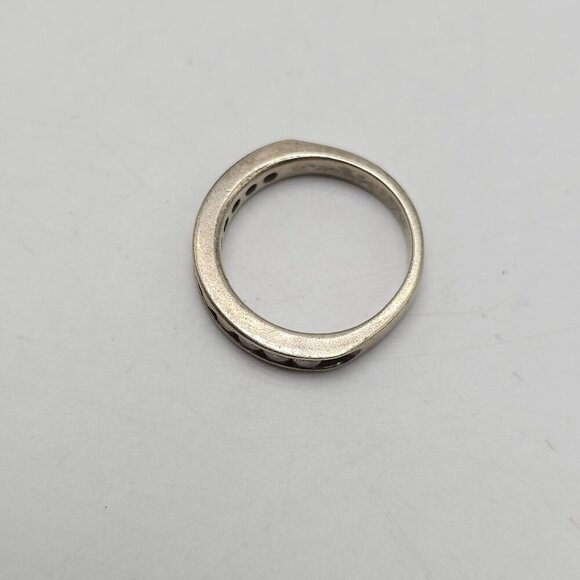 Sterling Silver Eternity Ring With Clear Glass Rhinestones Vintage Signed - Picture 5 of 7